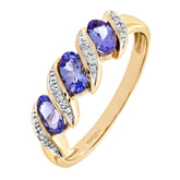 0.9ct Bezel Set Oval Tanzanite  and Diamond Pave 3 Stone Ring in UK Hallmarked 9ct Yellow Gold